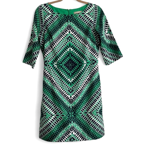 New Banana Republic Green Geometric Print Sheath Dress Half Sleeve Work Size 2 - Picture 1 of 5